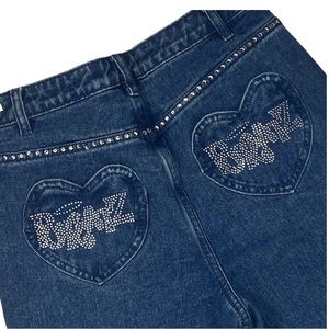 Dolls Kill x Bratz Jeans Size M Cropped Blue Raw Hem High Waisted Mom Bling